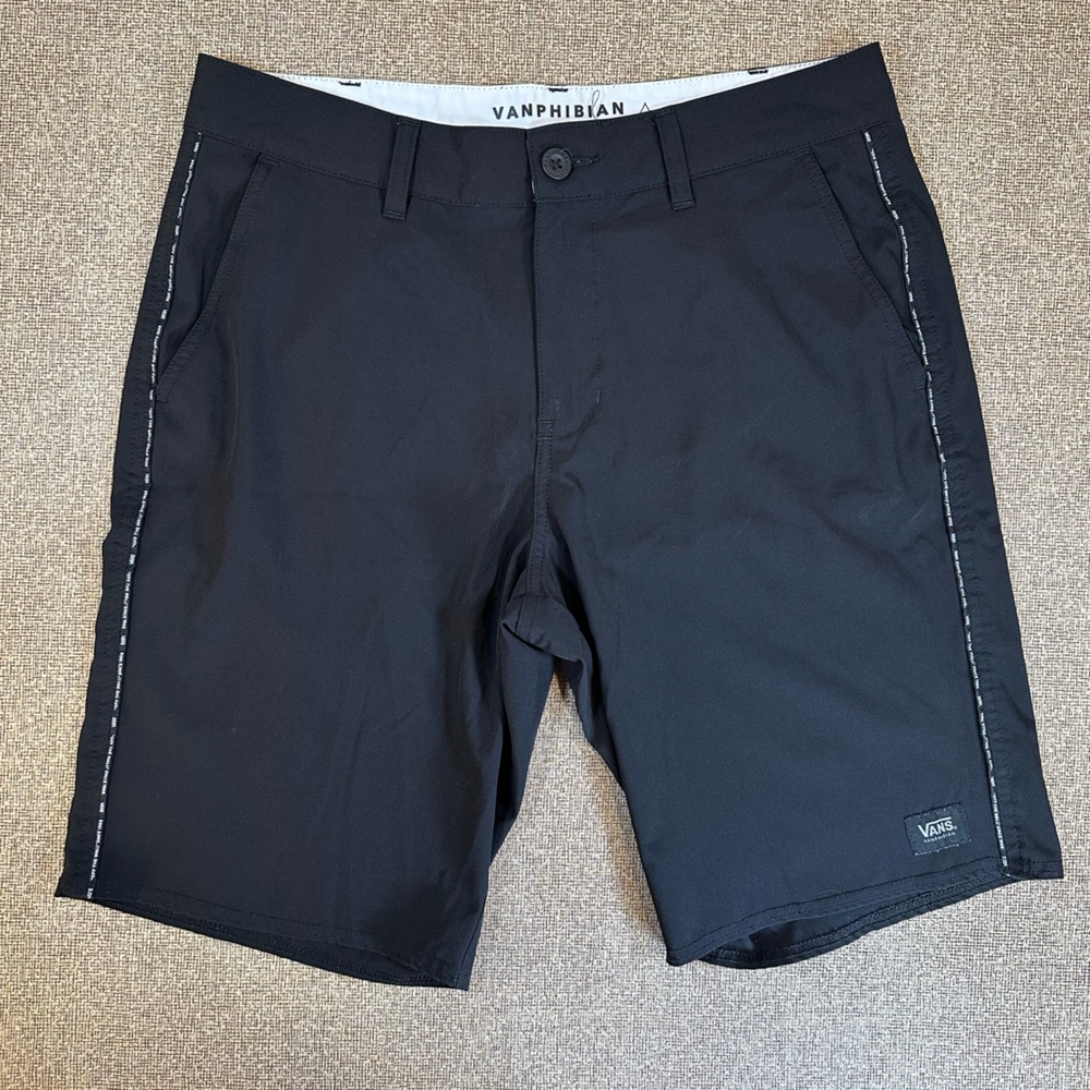 Vans Vanphibian board Shorts Hybrid Surf Logo piping unlined sz 32 Mens Black